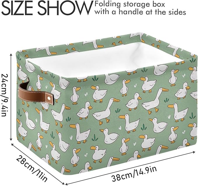 xigua Cartoon Goose Storage Basket Collapsible Storage Bins Waterproof Canvas Storage Basket with Leather Handles for Home Closets Offices,Bedrooms,Gift Baskets,1PCS