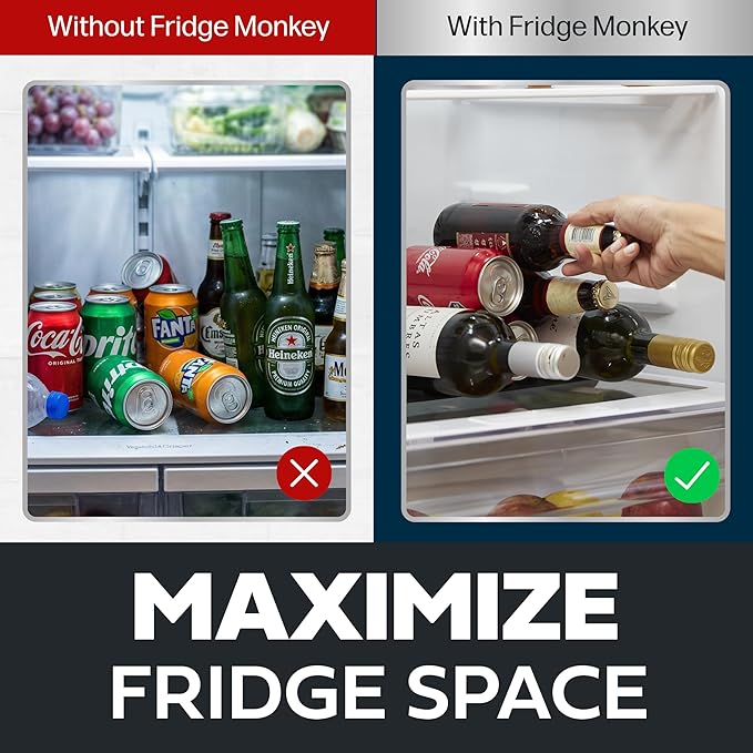Cooks Innovations Drink Organizer for Fridge, Soda Can Refrigerator Organizers and Storage, Beer-Wine-Water Bottle Holder, Fridge Monkey - Durable Non-Slip&Roll