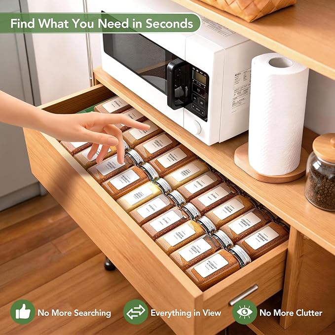 Expandable Drawer Spice Organizer, Thickened Plastic 3-Tier Spice Rack for Kitchen Drawers (11"–22"), Non-Slip & Easy to Clean, Keeps Spices Visible, Neat & Easy to Grab (Jars Not Included) GR