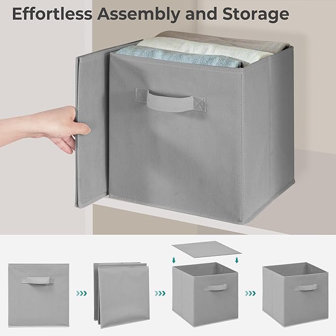 11x11 Inch Storage Bins Cubes, Fabric Foldable Storage Box, Collapsible Closet Organizer for Clothes, Blankets, Office, Bedroom, Living Room, Shelf Cabinet, Bookcase, Gray, 9 Pack