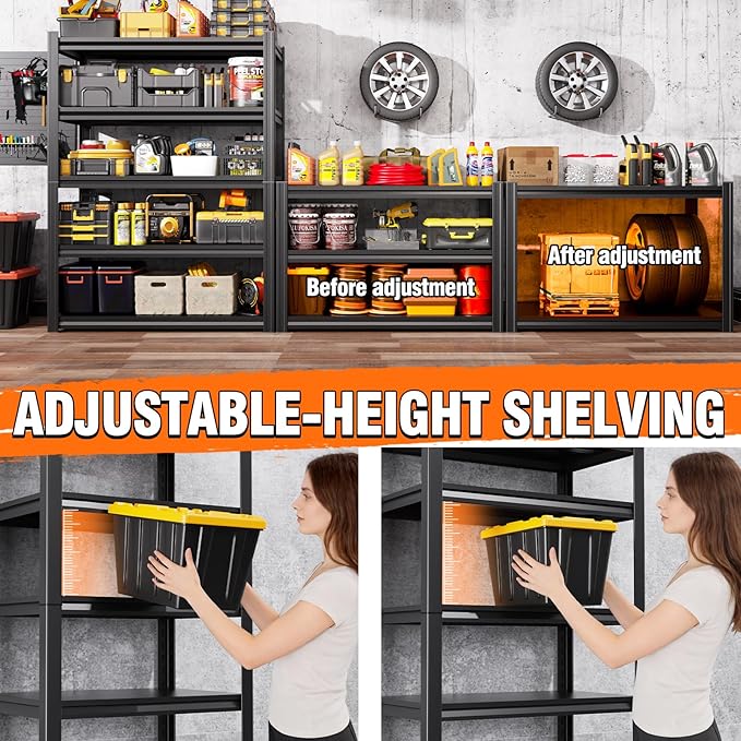 Garage Shelving-2050 lbs 5 Tier Storage Shelves,Adjustable Heavy Duty Metal Shelving Unit and Storage Large Rack,Utility Steel Shelf for Warehouse Industrial Pantry Basement Organizers 71"x46"x20"