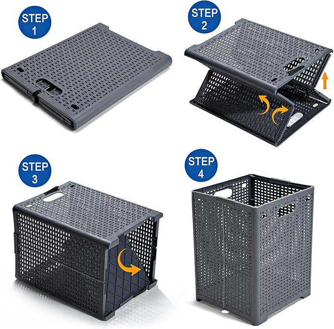 Eslite 42L Collapsible Plastic Laundry Baskets,Foldable Laundry Hamper,Pack of 2 (Grey)