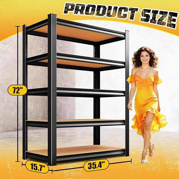Garage Storage Shelves 5-Tier,Garage Storage System Shelves Adjustable,Storage Shelving for Basement,Pantry,Kitchen,Warehouse (1, 72" H x 35.4" W x 15.7" D)