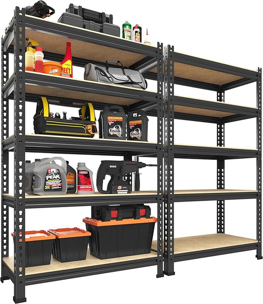 PrimeZone Storage Shelves 2 Pack 5 Tier Adjustable Garage Storage Shelving, Heavy Duty Metal Storage Utility Rack Organizer Shelf Unit for Warehouse Pantry Closet Kitchen Basement, Black