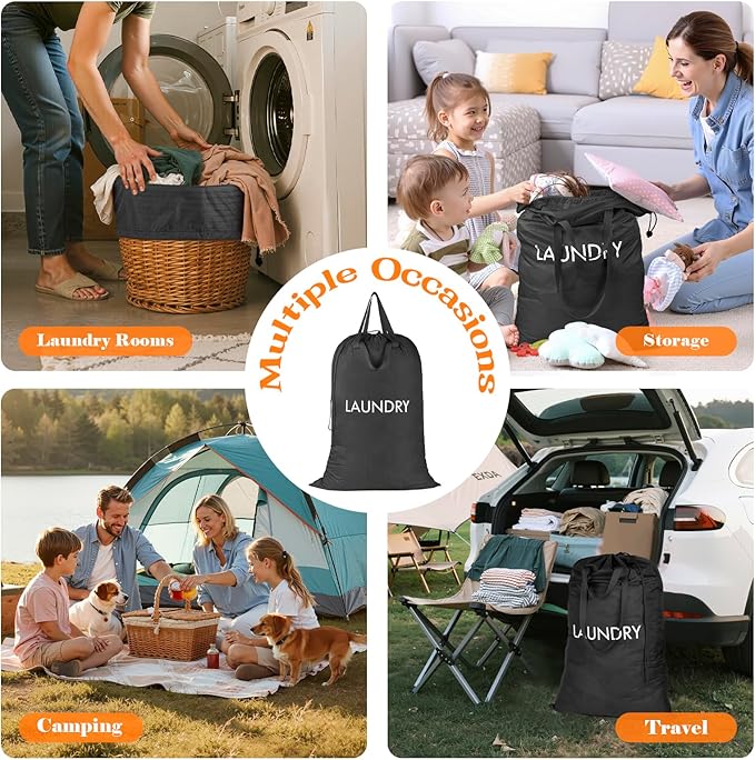 Heavy Duty Laundry Bag, Washable Nylon, Splash-Resistant Dirty Clothes Storage Bag with Drawstring & Handles丨Lightweight, Foldable & Space-Saving for College Dorm, Camping, Trips, Suitcase, 50L
