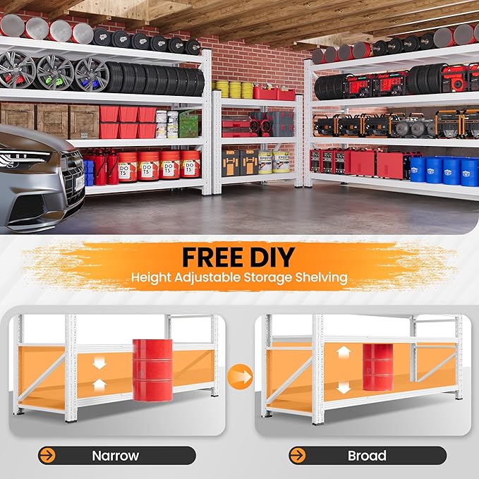 60" W Metal Shelving Heavy Duty, 24" Deep Large Storage Shelves, 4 Tier Tall Steel Industrial Shelving, 5000 LBS Adjustable Standing Shelf for Warehouse/Shop 60" W x 24" D x 70" H