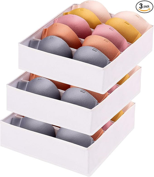 Bra Storage Drawers Organizer for Clothing Underwear Drawer Organizer Dividers Foldable Storage Cube Bins for Bra,Socks, Underwear,3 Pack （White）