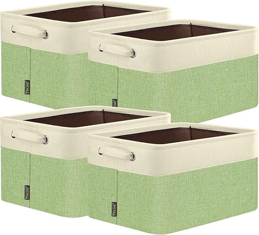 BALEINE 4 Pack Fabric Closet Storage Bins for Shelves, Linen Closet Organizers and Storage, Decorative Baskets for Organizing, Shelf, Clothes, Home, Office (Green, 15''x11''x9.5'')