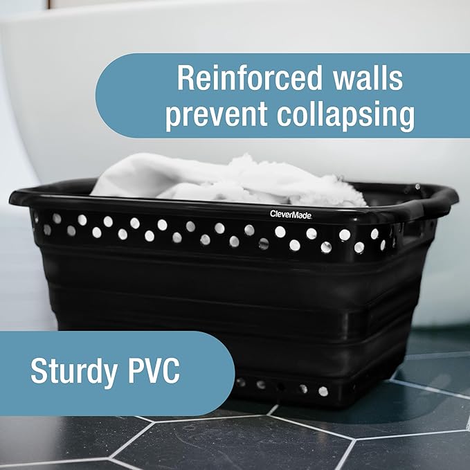 CleverMade Collapsible Laundry Baskets - 39L Foldable Large Collapsible Laundry Basket with Handles for Space Saving Storage, Black, 1 Pack