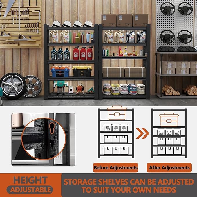 72''H*36W'' Garage Shelving Metal Garage Shelf Unit 5-Tier Storage Shelves Heavy Duty Shelf Organizer Industrial Shelves for Warehouse Basement Kitchen Pantry Commercial, Black