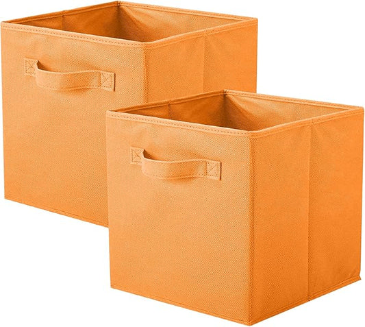 PowerKing Collapsible Storage Cubes with Handles, Fabric Foldable Bins for Closet Shelves, Durable Organization Storage Bins, 10.5'' x 11'' x 10.5'', 2 Pack, Orange