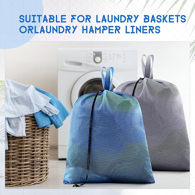 6 Pack 20 x 17 Inches Blue Soft Mesh Laundry Bag with Handles Machine Washable Secure Drawstring Closure Large Sturdy Mesh Net Laundry for College Travel Dorm Laundromat