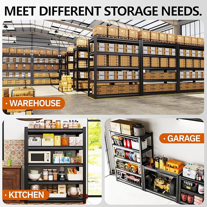 1500lbs Heavy Duty Garage Shelving, 5-Tier Adjustable Storage Shelves, 72" H x 35.4" W x 15.7" D, Utility Wire Shelving for Warehouse, Basement, Garage