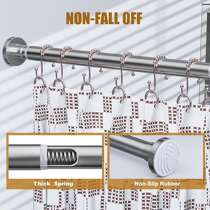 Ausemku Shower Curtain Rod 32-94 Inch Adjustable - 1 Inch Diameter Heavy Duty No drill Spring Tension Shower Rod, Non-Slip Rustproof Telescopic Rod for Bathroom, Nickel