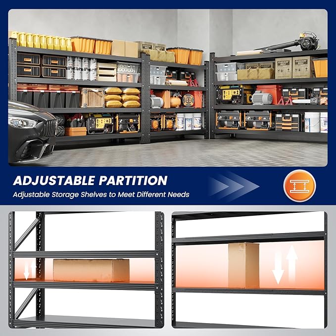 Yizosh 60" W Metal Garage Storage Shelves,8000LBS Heavy Duty 4-Shelf Adjustable Steel Organization Shelving,Utility Rack Shelf,60" W x 24" D x 70" H for Basement,Warehouse,Industrial