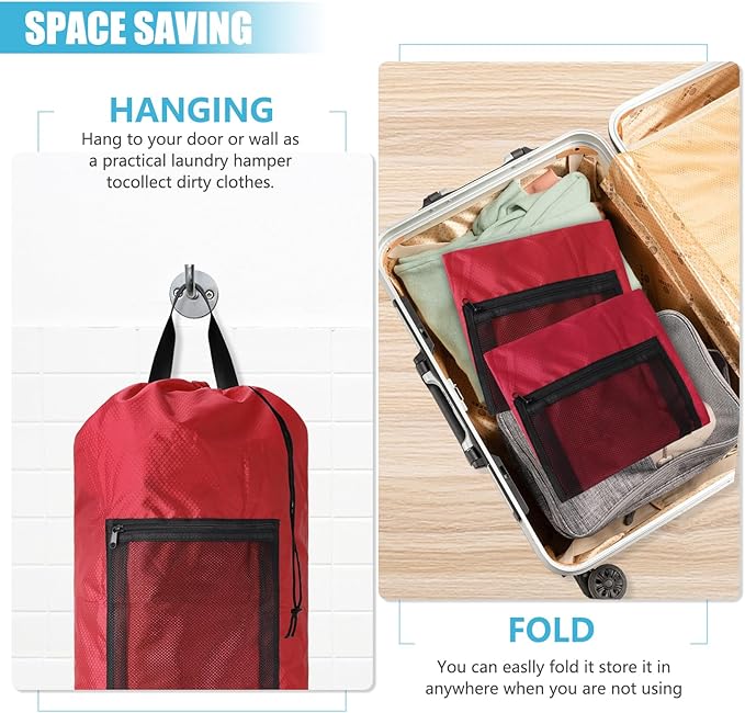 Olosar Laundry Bag Backpack, Extra Large Travel Laundry Bag with Mesh Pocket & Adjustable Shoulder Straps,Dirty Clothes Travel Bag for College Students Dorm,Apartment（Red）