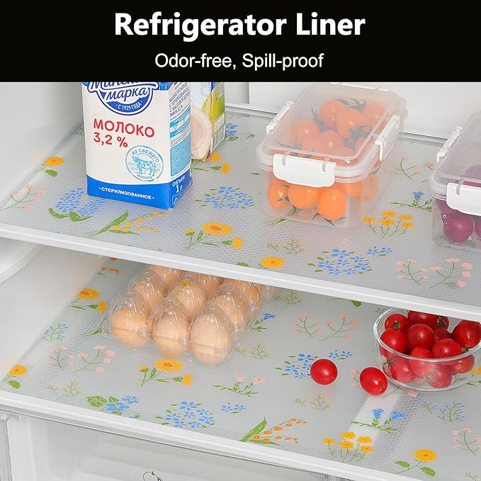 INNOLITES Shelf Liners for Kitchen Cabinets Non-Adhesive Drawer Liner with Floral, Waterproof Durable Easy to Clean, for Refrigerator, Shelves (Colorful Floral, 11.8" x 120")