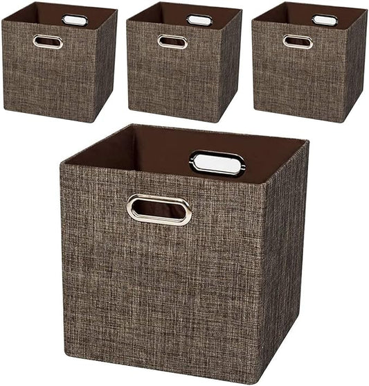 Posprica Storage Bins Cube Containers Boxes,Thick and Heavy Duty Fabric Drawers, 11×11 inch- Set of 4,Brown