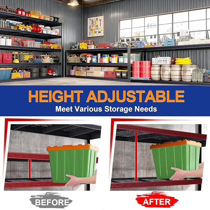 Storage Shelves Heavy Duty Metal Shelving 84" H, Adjustable Garage Shelves, Metal Storage Shelves for Garage, Basement, Warehouse, Workshop,24" D x 55" W x 84" H, 3050 lbs