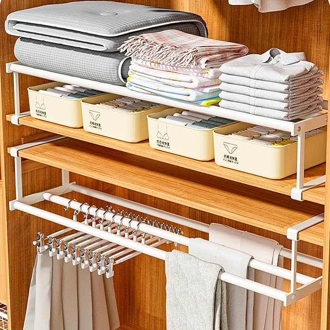 Expandable Hanging Shoe Rack Organizer for Closet, Adjustable Shoe Rack Under Cabinet Shelf, Versatile Under Shelf Storage for Kitchen, Book, Clothing Storage and Organization(Black,4PCS)