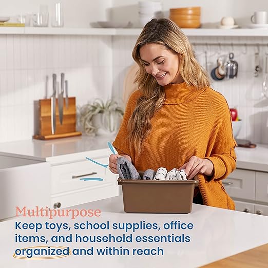 ECR4Kids Scoop Front Storage Bin, Multipurpose Organization, Chocolate, 5-Piece (Pack of 2)