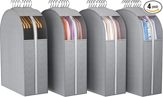 Liuoud 10" Gusseted Garment Bags for Hanging Clothes with Clear Window, 32" Suit Bags for Open Closet Storage, Clothing Cover for Coat, Dress, Jacket, Shirt, Fur Wardrobe Protector, 4 Packs