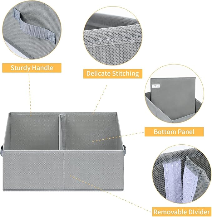 DIMJ Closet Storage Bins, 3 Pack Storage Baskets for Shelves, Foldable Closet Organizer with Handle, Linen Closet Organizers and Storage for Clothes, Toys, Towel, Books (Grey)