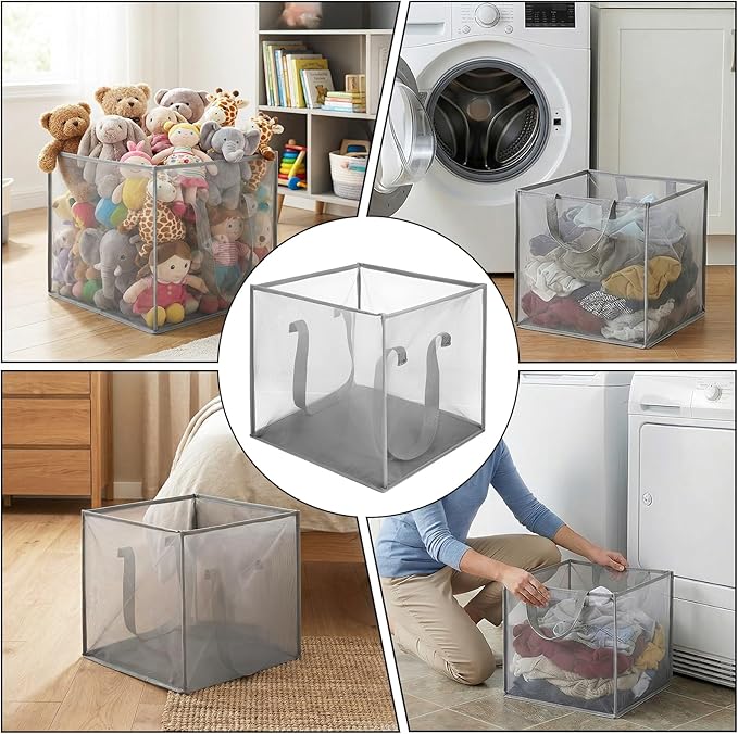 6 Pack Popup Laundry Hamper, 13 Inch Collapsibles Laundry Baskets with Handles, Portable Mesh Dirty Clothes Baskets Single Layer Foldable Clothes Hamper for Washing Storage, Dorm and Travel Use (Gray)