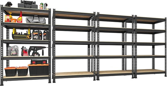 PrimeZone Storage Shelves 4 Pack 5 Tier Adjustable Garage Storage Shelving, Heavy Duty Metal Storage Utility Rack Organizer Shelf Unit for Warehouse Pantry Closet Kitchen Basement, Black
