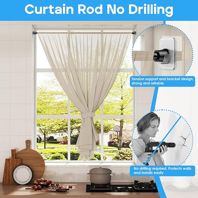 MEXAU 2pack Tension Curtain Rod 27 to 38 Inch, Black Spring Tension Rods Curtain Rods Adjustable Spring Rod Extendable Tension Rod for Kitchen