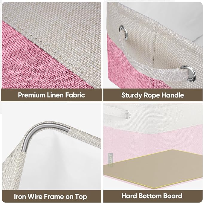 BALEINE 2 Pack Fabric Closet Storage Bins for Shelves, Linen Closet Organizers and Storage, Decorative Baskets for Organizing, Shelf, Clothes, Home, Office (Pink, 15''x11''x9.5'')
