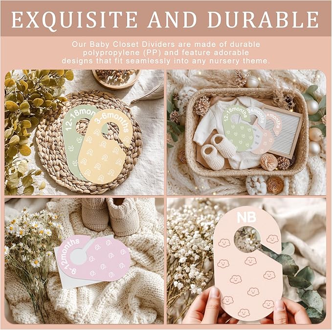 slapaflife Baby Closet Dividers, Double-Sided Cute Design Baby Clothes Dividers for Closet, Baby Clothes Organizer for Sorting Clothing in 7 Sizes from Newborn to 12+ Months