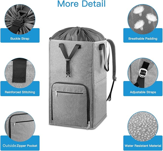 Laundry Backpack Bag, Bukere Extra Large 2 in 1 Laundry Hamper Basket for College Students Dorm Essentials, Adjustable Shoulder Straps, Freestanding Laundry Bag