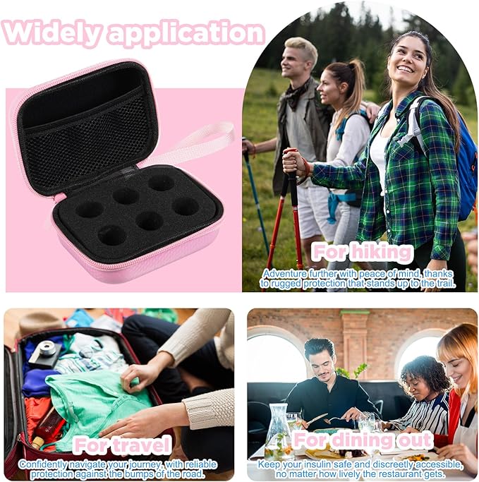 Teenyyou 6 Slots Insulin Peptide Fridge Carrying Case Vial Holder Storage Protector Bag, Fits Standard 10ml Vials, Insulin Cooler Travel Kits Case Organizer Diabetes Protector(Pink)
