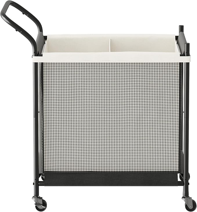 Laundry Hamper with Wheels - 2 Section Laundry Basket 120L, Removable Washable Bags, Height-Fitted Rolling Laundry Cart for Laundry Room & Bedroom