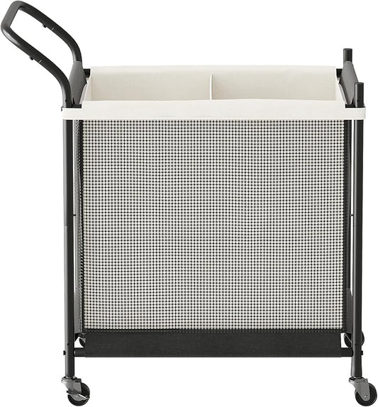 Laundry Hamper with Wheels - 2 Section Laundry Basket 120L, Removable Washable Bags, Height-Fitted Rolling Laundry Cart for Laundry Room & Bedroom