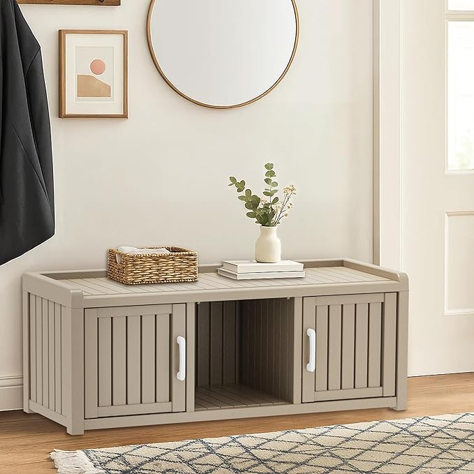 EasyUp Shoe Bench Waterproof,Resin Shoe Cabinet,Outdoor Storage,Industrial Hallway Bench with Adjustable Shelves for Entryway,Living Room,Bedroom(Grey,2 Door)