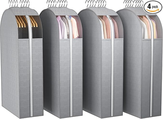 Liuoud 10" Gusseted Garment Bags for Hanging Clothes with Clear Window, 40" Suit Bags for Open Closet Storage, Clothing Cover for Coat, Dress, Jacket, Shirt, Fur Wardrobe Protector, 4 Packs