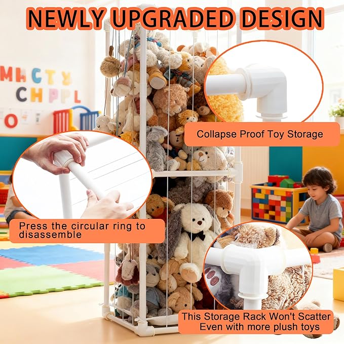 Large Stuffed Animal Storage Organizer, Creative PVC Stuffed Animals Storage Zoo Cage, Vertical Space Saving Large Capacity Plush Toy Zoo Holder for Kidroom Playroom-White