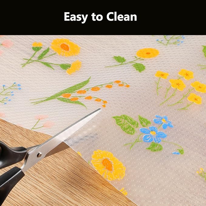 INNOLITES Shelf Liners for Kitchen Cabinets Non-Adhesive Drawer Liner with Floral, Waterproof Durable Easy to Clean, for Refrigerator, Shelves (Colorful Floral, 17.5" x 197")
