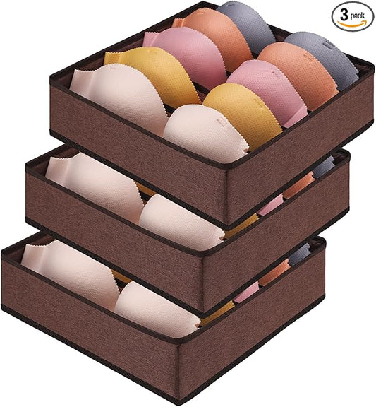 Bra Storage Drawers Organizer for Clothing Underwear Drawer Organizer Dividers Foldable Storage Cube Bins for Bra,Socks, Underwear,3 Pack （Coffee）