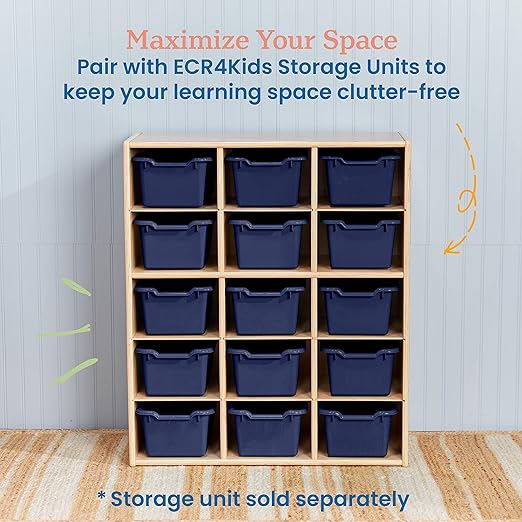 ECR4Kids Scoop Front Storage Bin, Multipurpose Organization, Navy, 15-Piece