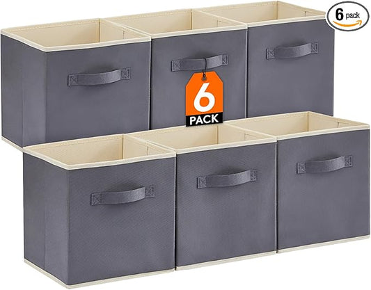 Lifewit Storage Cubes, Foldable Decorative Fabric Storage Baskets for Organizing Home Organizers with Handles for Shelves, Closet, 11 Inch Bins, 18L Gray, 6 Packs