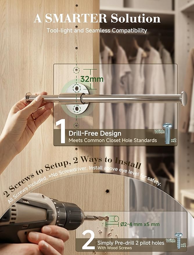 INMAKER Valet Rod for Closet Pull out, Slide out to 9.5" Hanger Rod for ≥12" Deep Closet, Blackish Grey, 1 Pack