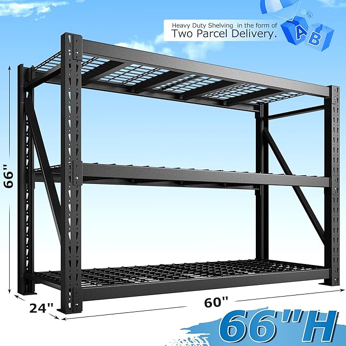 Bepatio 8250LBS Industrial Storage Shelves 2-Pack, 66"H x 60"W x 24"D Super Heavy Duty Shelves, 4-Tier Adjustable Rivet Metal Shelving Unit for Warehouse Distribution Center, Commercial Garage Shop