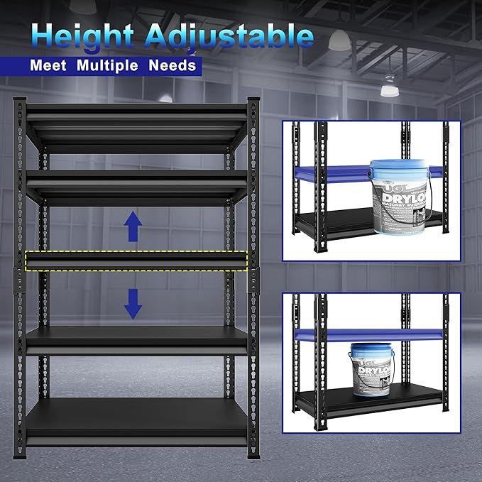 Metal Garage Shelving for Storage - 48'' W 2,500 Lbs Heavy Duty 5 Tier Utility Shelves Freestanding - Adjustable Rack Units for Basement Pantry Kitchen - 48" W x 18" D x 78" H Black