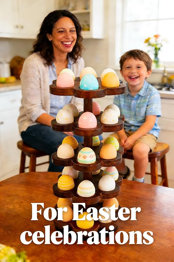 Wooden Egg Holder Countertop 360° Rotating, Egg Rack for 30 Eggs, Spiral Egg Storage Organizer for Kitchen Counter, Farmhouse Fresh Chicken Egg Dispenser for Home, Family ,easter egg.(Brown)