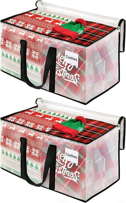 BlissTotes Clear Moving Bags Heavy Duty, 93L Extra Large Storage Bags with Zipper & Reinforced Handles, Waterproof PP Moving Totes for Clothes, Bedding, Comforters, Space Saving Storage (2 Pack)