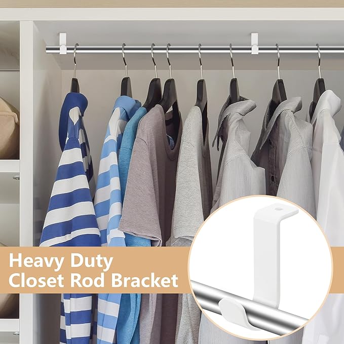 moonoom 6 Pack Heavy Duty Metal Closet Rod Brackets, White, Wall Mount, 1 Inch Diameter, Suitable for Living Room, Kitchen, Garden, Bathroom