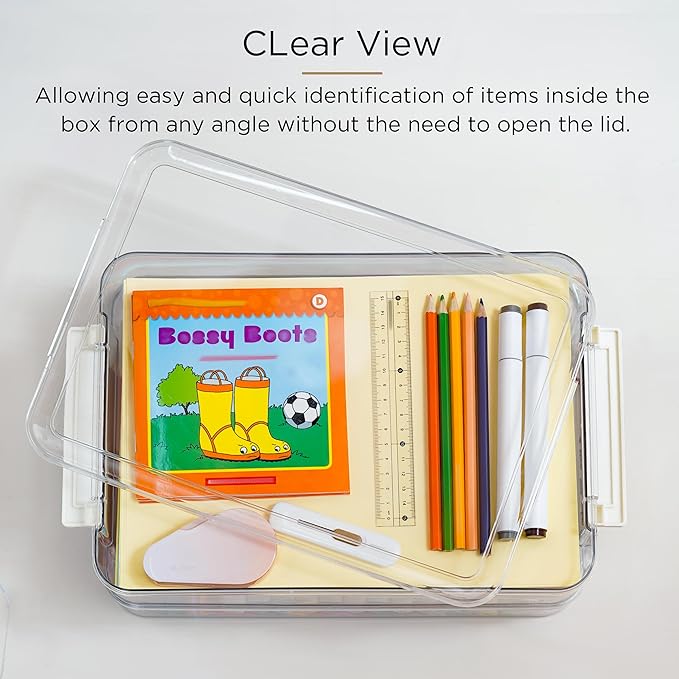 Citylife 5 PCS 6 Qt Plastic Storage Bins with Lids and Latches, Portable Project Case for Drawers, Clear Stackable File Box for Organizing A4 Paper, Letters, Documents, Art Supplies, and Crafts